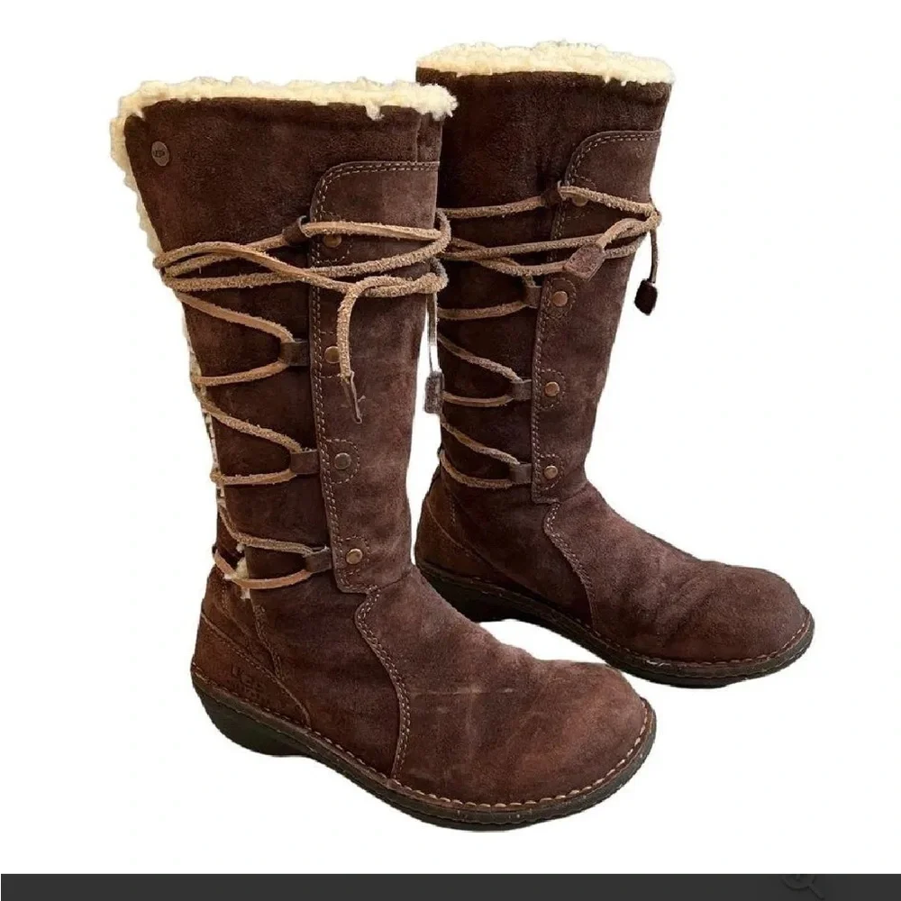 UGG Australia Surfcat Shearling Tall Suede BOOTS 5158 size 8 brown - Picture 4 of 13